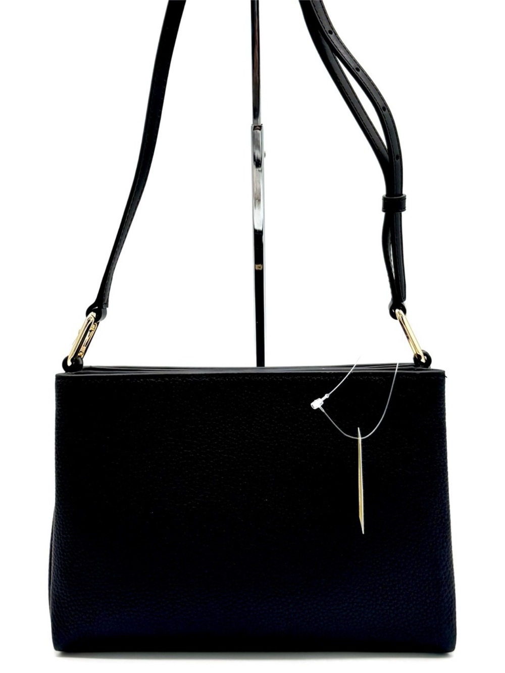 Michael Kors Trisha Medium Pebbled Leather Crossbody Bag Black/Gold - Picture 6 of 10